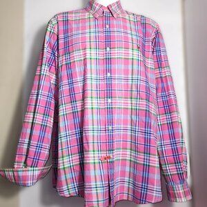 Polo Ralph Lauren Plaid Shirt Mens XXL Pink Green Button Up Classic Blue Label